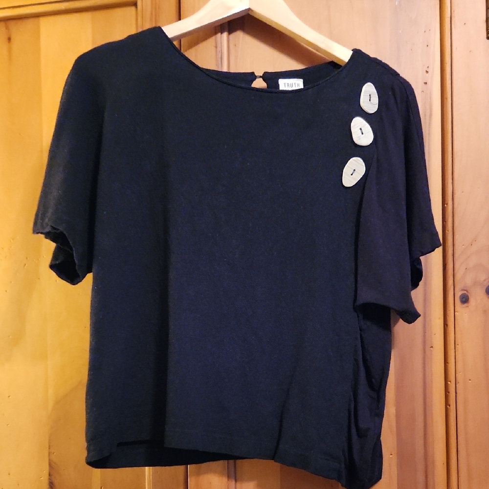 Truth + Style Black Blouse with Button Detail
